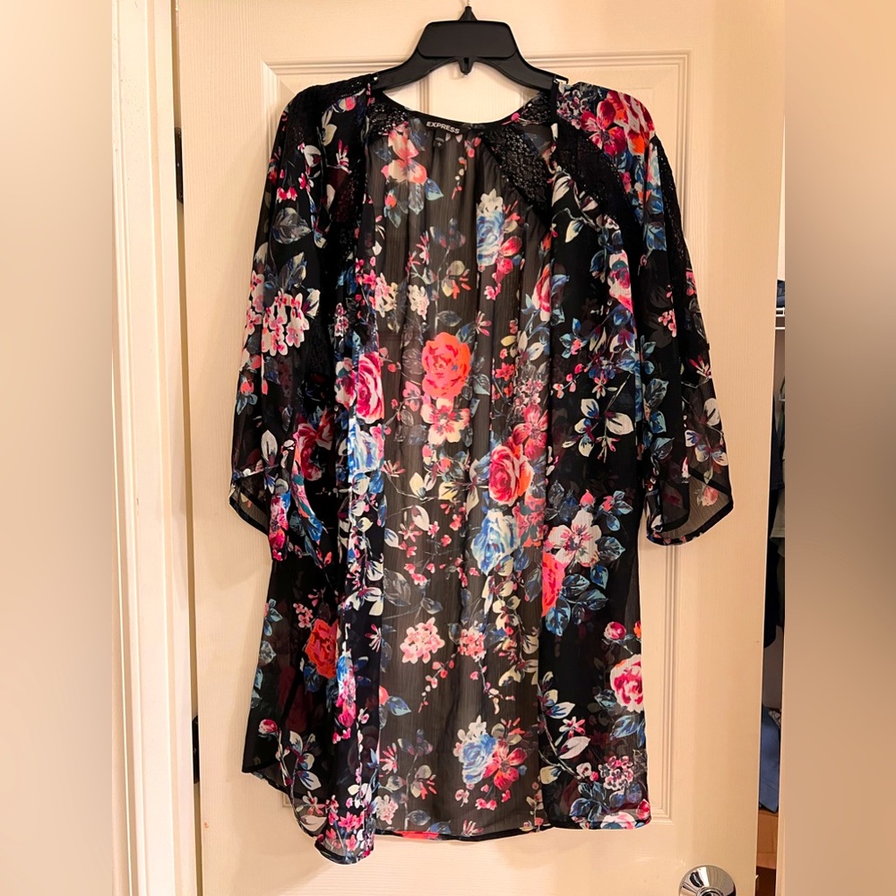 Colorful floral sheer kimono